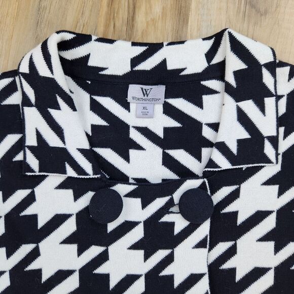 🔹️Worthington Black & White Houndstooth Double Breasted Sweater Jacket XLarge - Picture 4 of 12